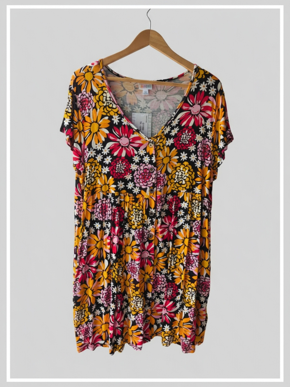LuLaRoe Heidi XL Floral V-Neck Short Sleeve Dress in Yellow & Pink NWT